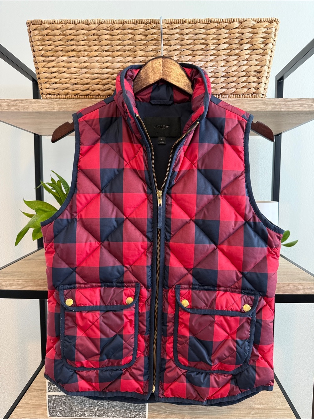 J. Crew Full Zip Buffalo Plaid Quilted Puffer Vest w/Pockets, S